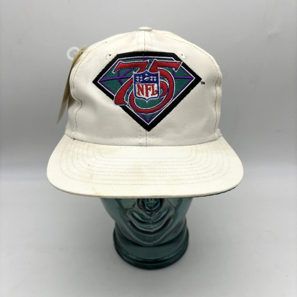 NWT 1994 White NOS NFL 75th Anniversary Diamond Embroidered Adjustable Hat -FLAW